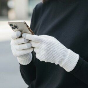 2/$30 White Knit Touchscreen Gloves Brushed Fleece Lined Winter Warm Unisex